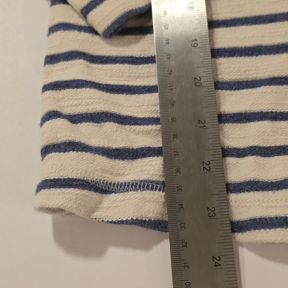 LL Bean Womens M Blue Cream Striped Raglan Long Sleeve Cotton Top Nautical - Picture 6 of 8
